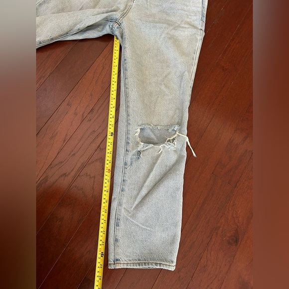 Pac Sun Blue Button Up Denim High Rise Jeans Straight Leg 26" X 25” Knee Rip - Picture 8 of 9